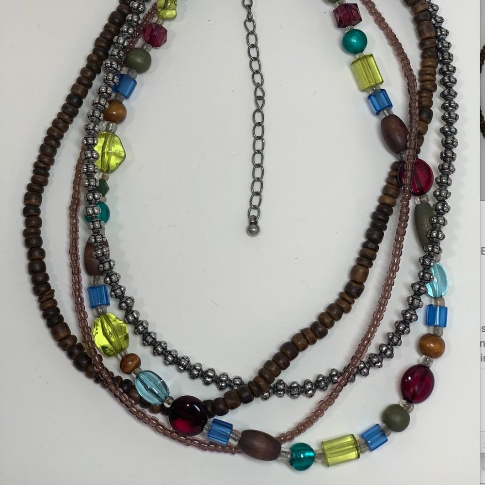 Multicolored 4-8mm Bead Necklace with Multi-Strand Brown and Silver Beads